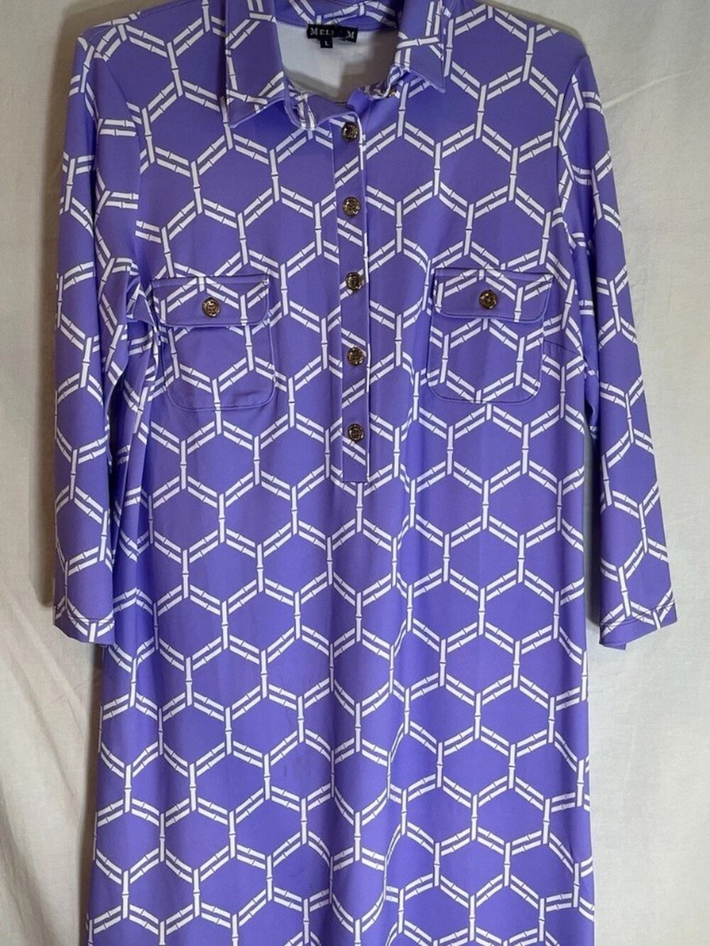 Melly M Woman’s Lavender Geometric Print Dress Sz L
